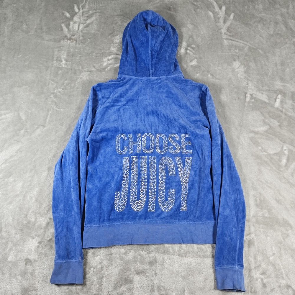 Vintage Juicy Couture Hoodie Women Large Rhinestone Velour Full Zip Made USA Y2K